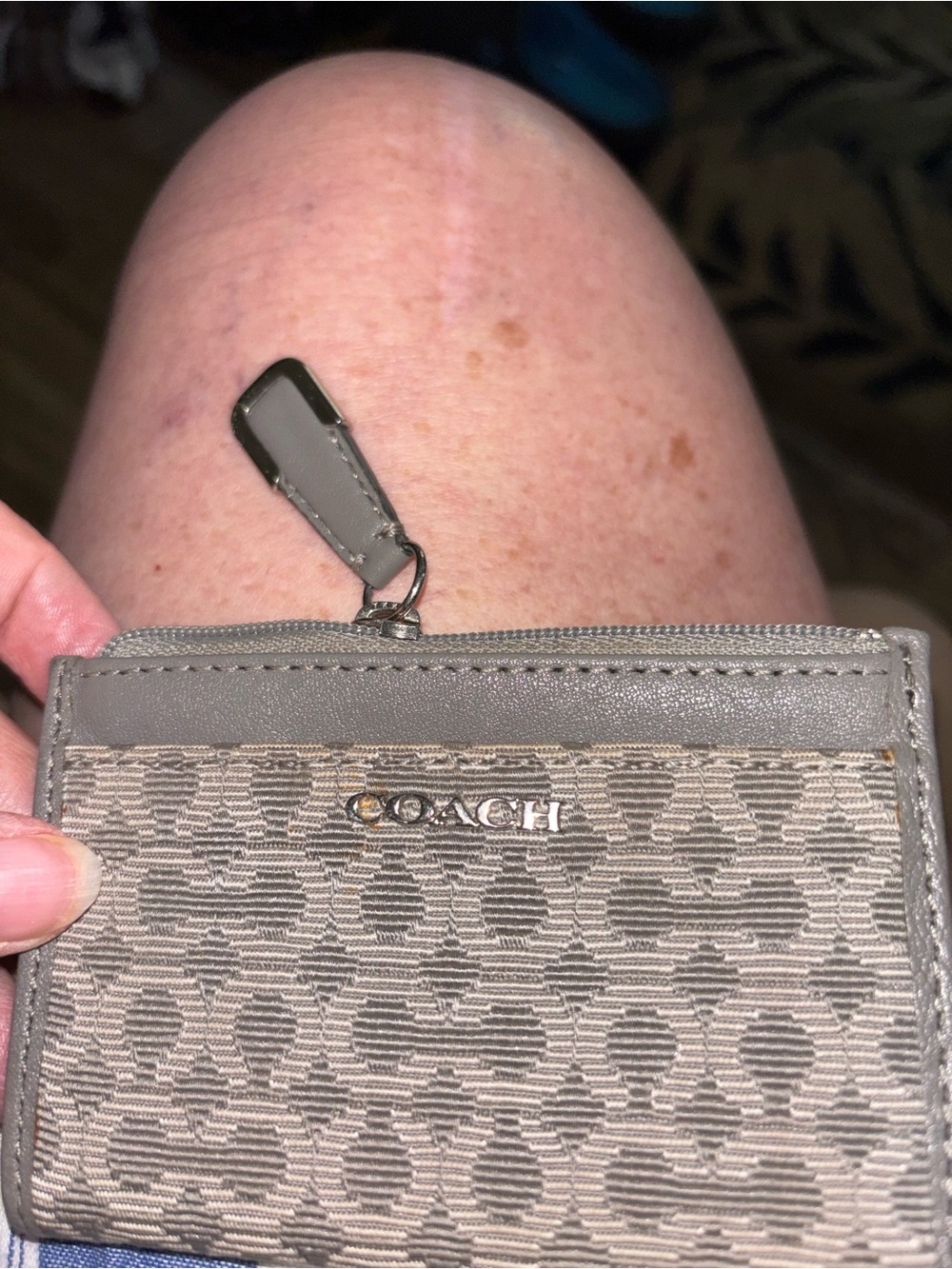 Coach Taupe Signature Zip Card Case